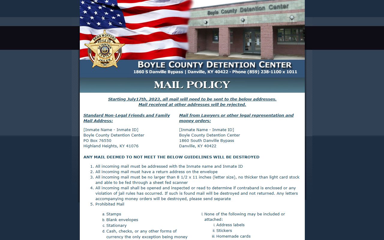 Garrard County inmate records mail policy